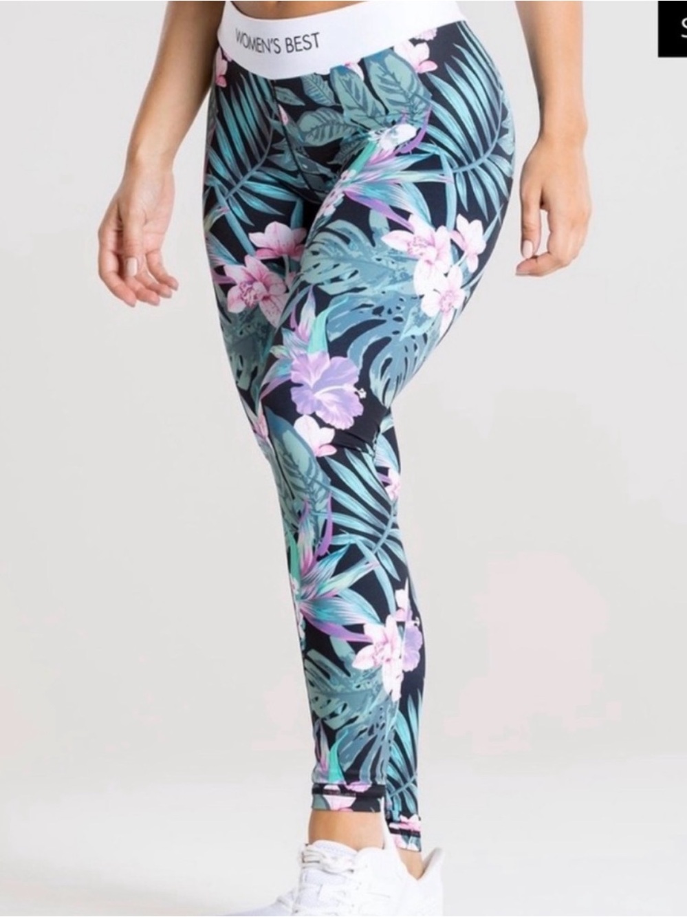 Women's Best Tropical Floral Leggings - Black with Teal & Pink